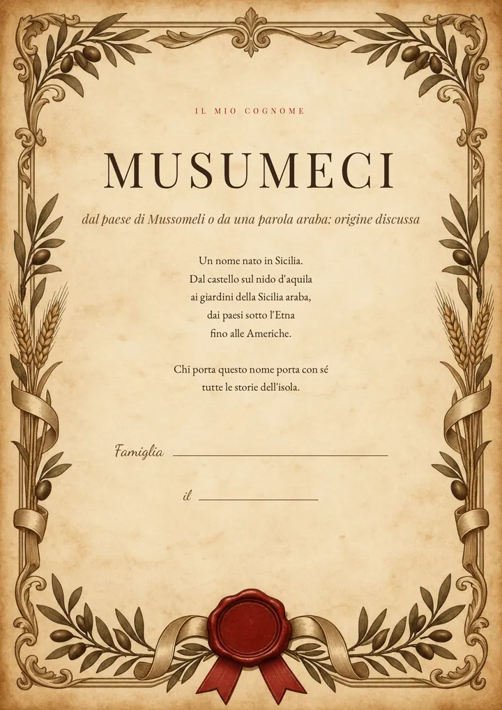 Una pagina del PDF sul cognome Musumeci