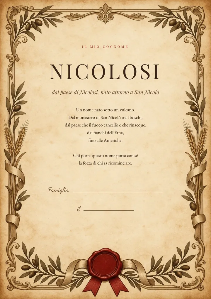 Una pagina del PDF sul cognome Nicolosi