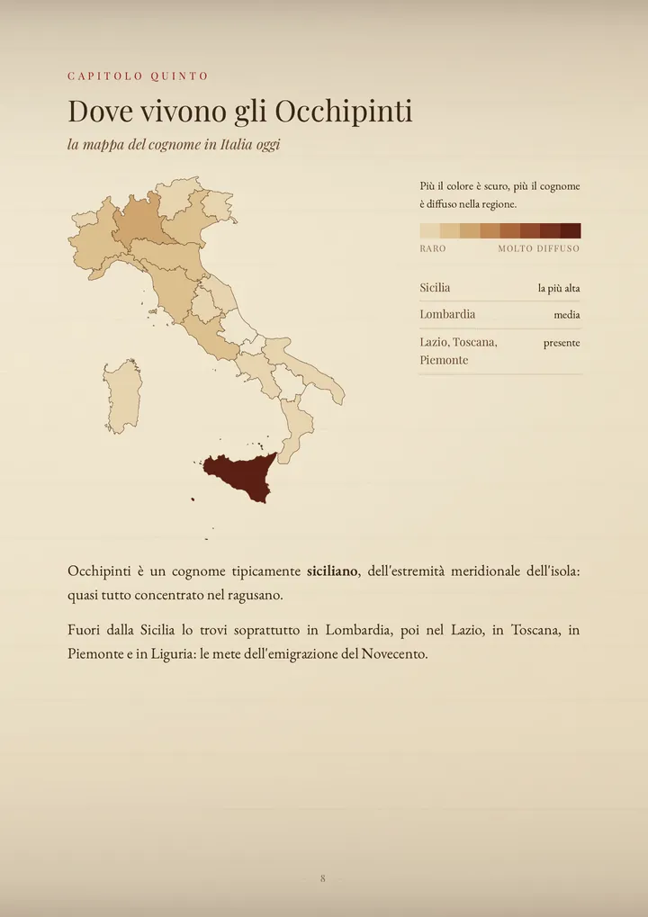 Una pagina del PDF sul cognome Occhipinti