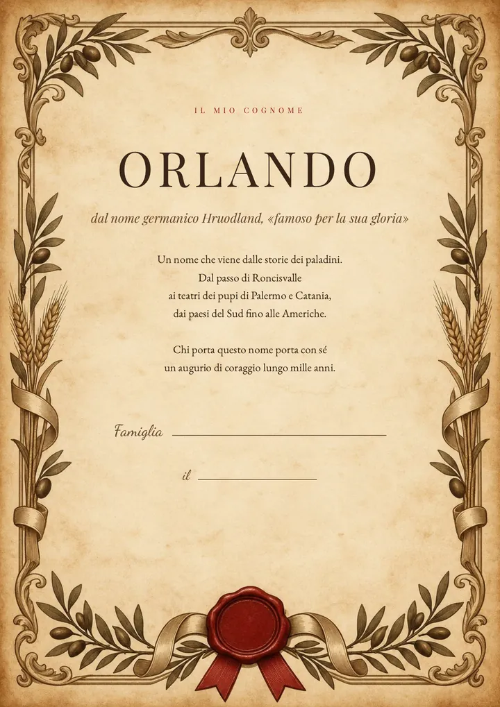 Una pagina del PDF sul cognome Orlando