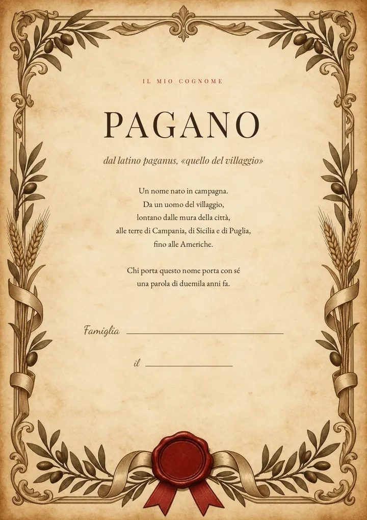 Una pagina del PDF sul cognome Pagano