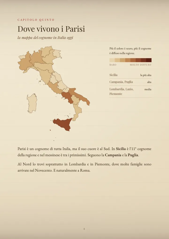 Una pagina del PDF sul cognome Parisi