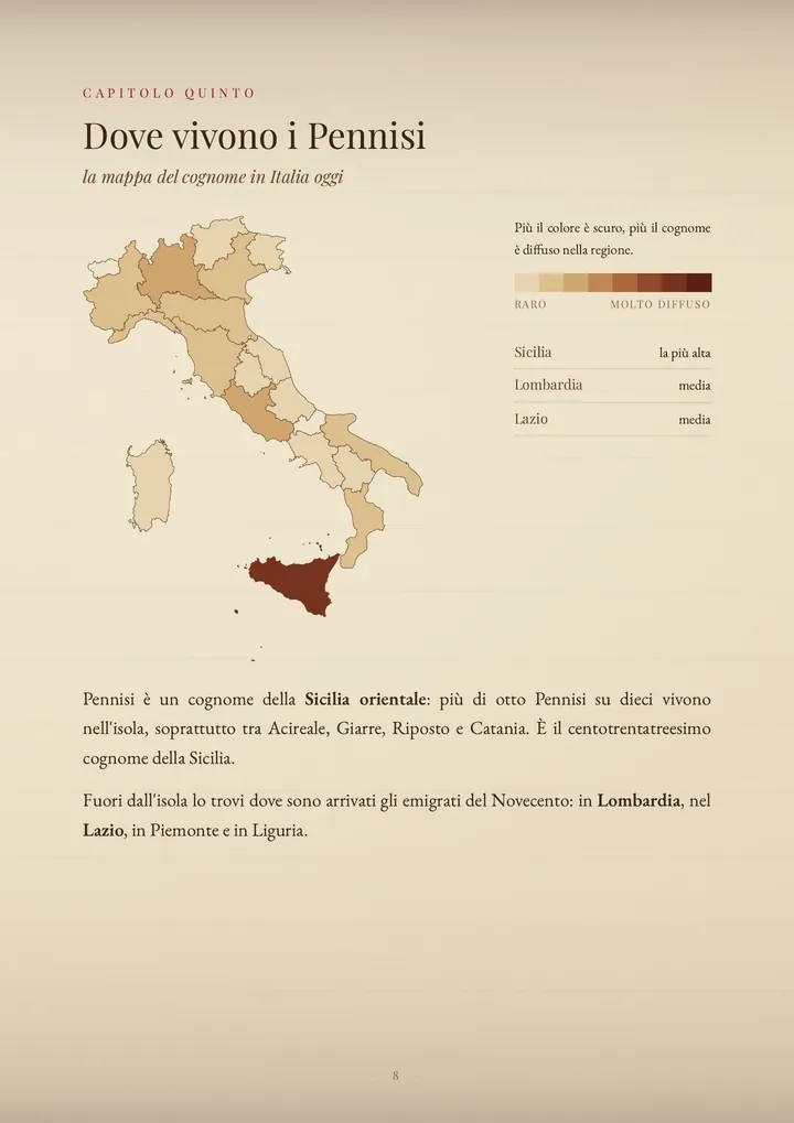 Una pagina del PDF sul cognome Pennisi