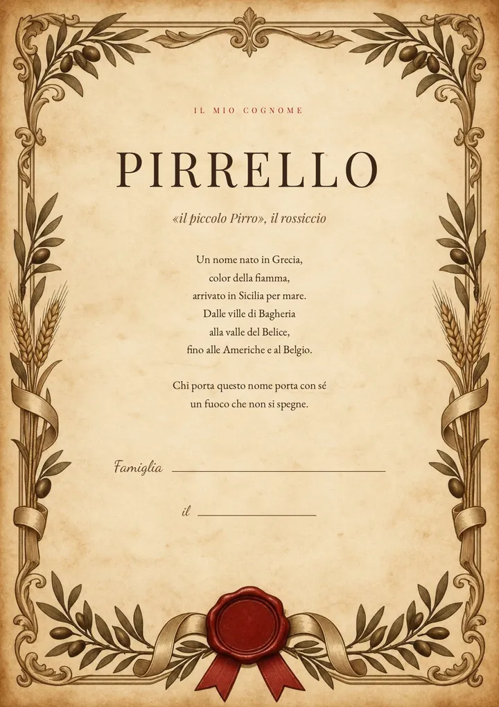 Una pagina del PDF sul cognome Pirrello