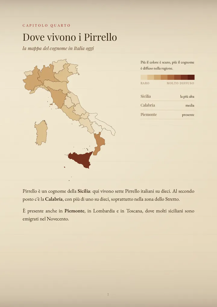 Una pagina del PDF sul cognome Pirrello