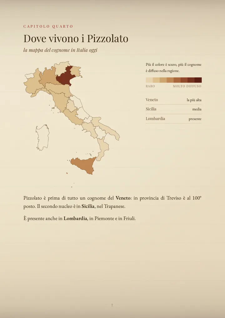 Una pagina del PDF sul cognome Pizzolato