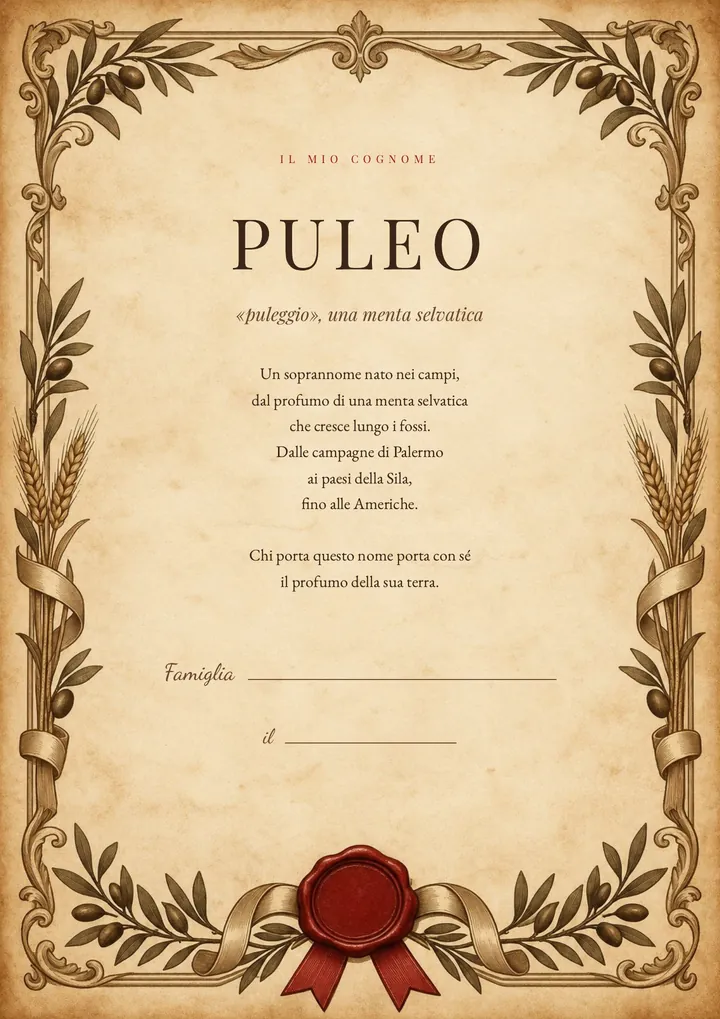 Una pagina del PDF sul cognome Puleo