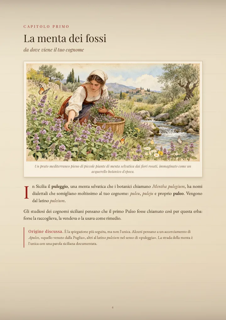 Una pagina del PDF sul cognome Puleo