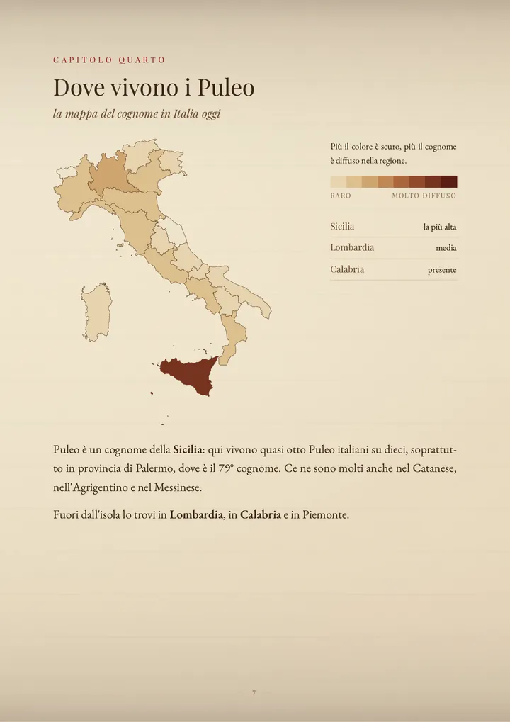 Una pagina del PDF sul cognome Puleo