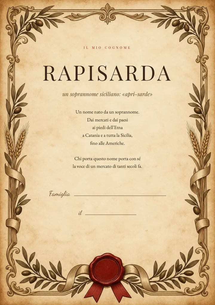 Una pagina del PDF sul cognome Rapisarda
