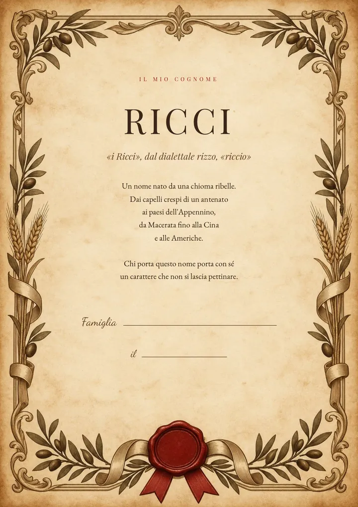 Una pagina del PDF sul cognome Ricci