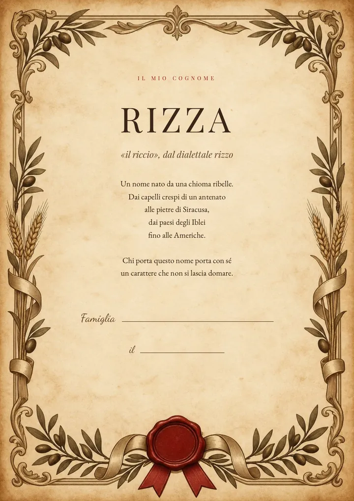 Una pagina del PDF sul cognome Rizza