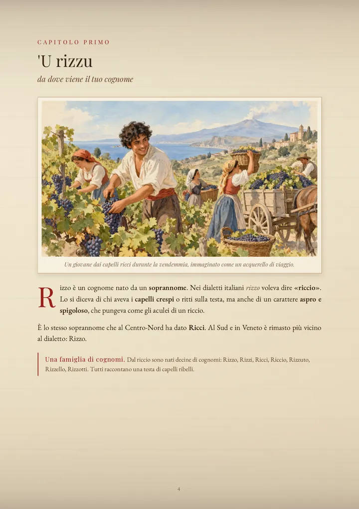 Una pagina del PDF sul cognome Rizzo