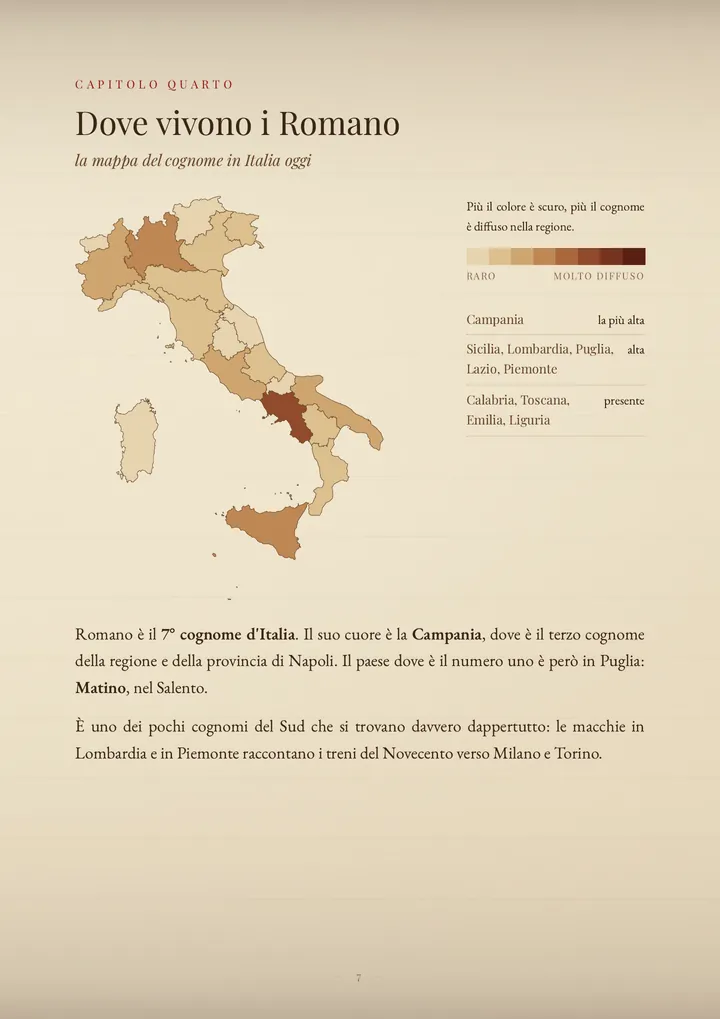Una pagina del PDF sul cognome Romano