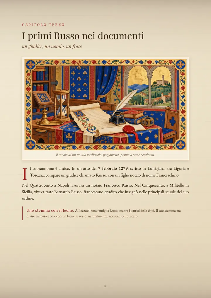 Una pagina del PDF sul cognome Russo