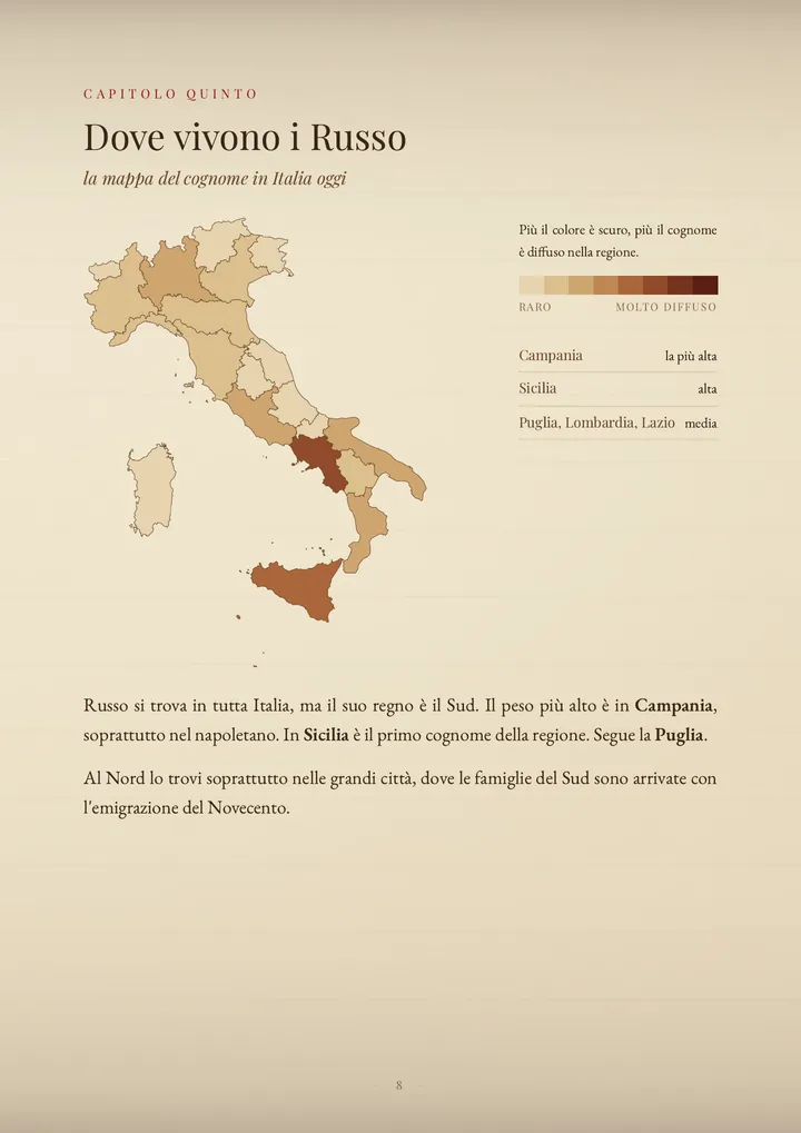 Una pagina del PDF sul cognome Russo