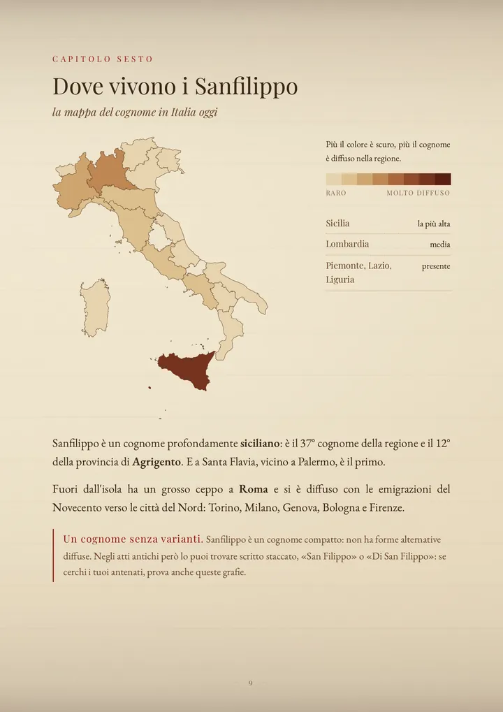 Una pagina del PDF sul cognome Sanfilippo