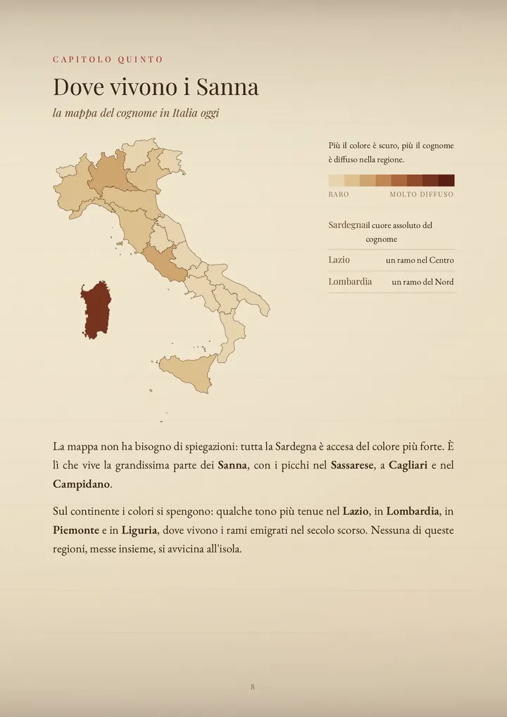Una pagina del PDF sul cognome Sanna