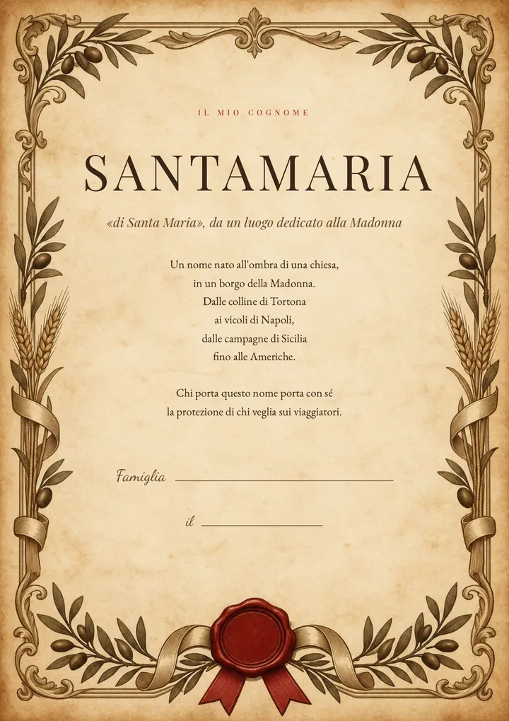 Una pagina del PDF sul cognome Santamaria
