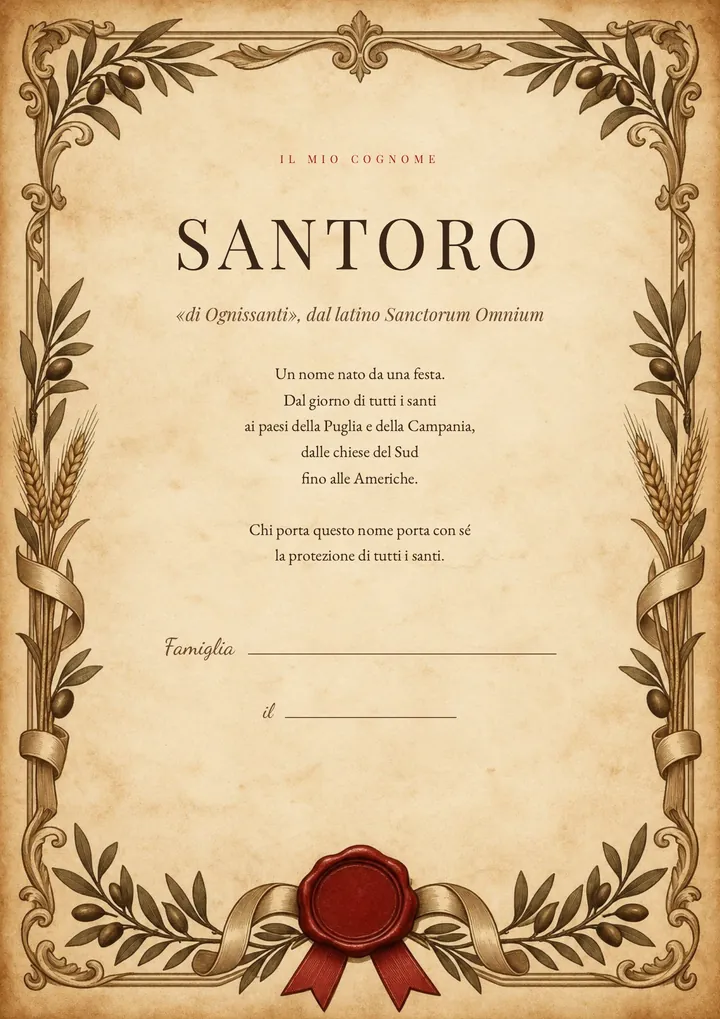 Una pagina del PDF sul cognome Santoro