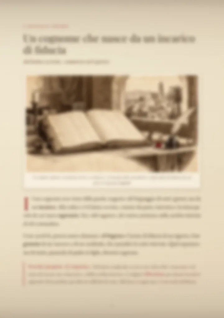 Una pagina del PDF sul cognome Segreti, sfocata