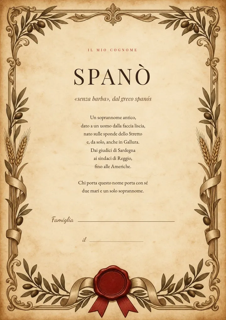 Una pagina del PDF sul cognome Spanò