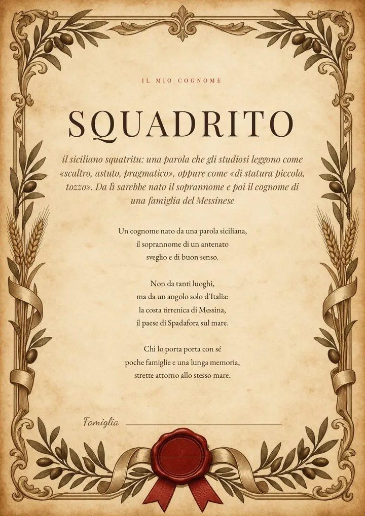 Una pagina del PDF sul cognome Squadrito