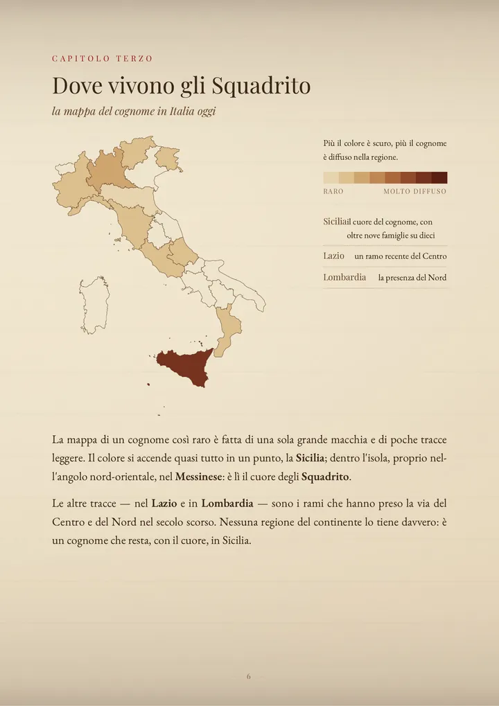 Una pagina del PDF sul cognome Squadrito