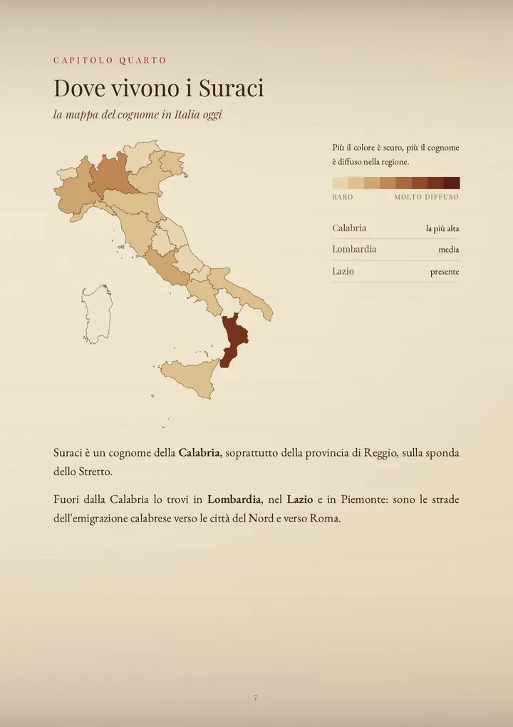 Una pagina del PDF sul cognome Suraci