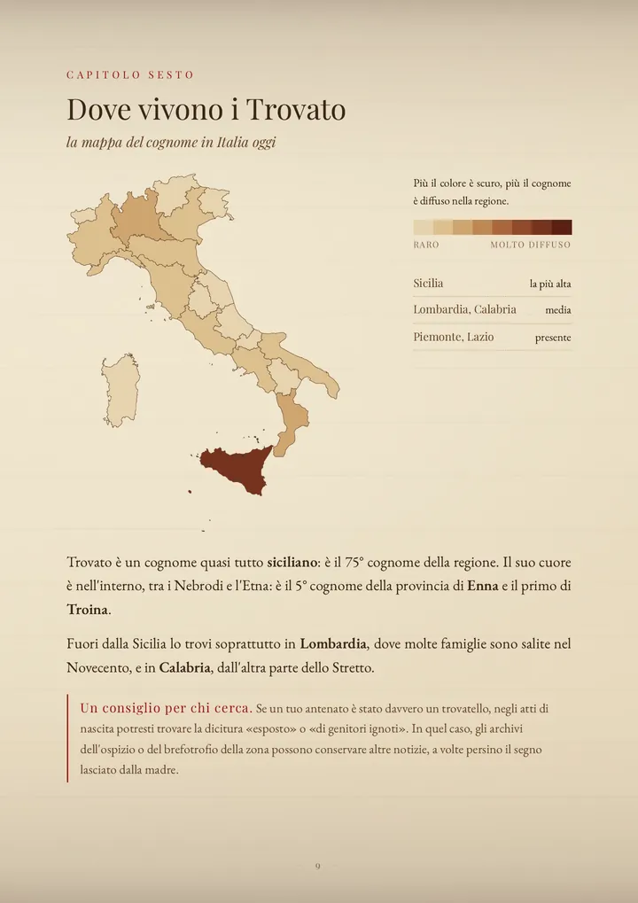 Una pagina del PDF sul cognome Trovato