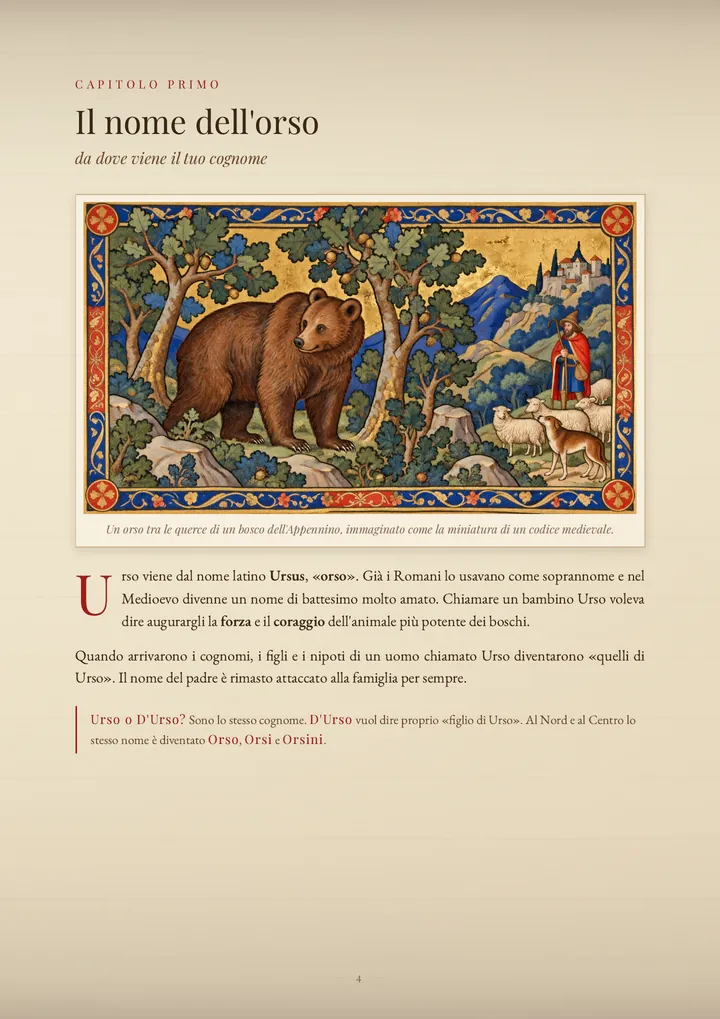 Una pagina del PDF sul cognome Urso