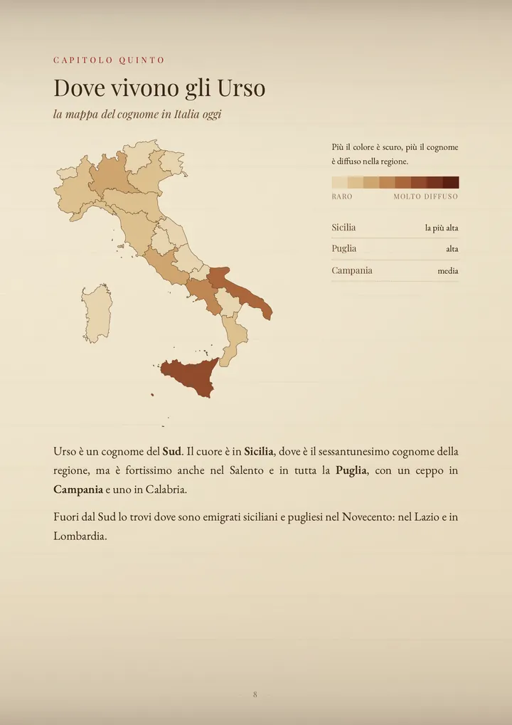Una pagina del PDF sul cognome Urso