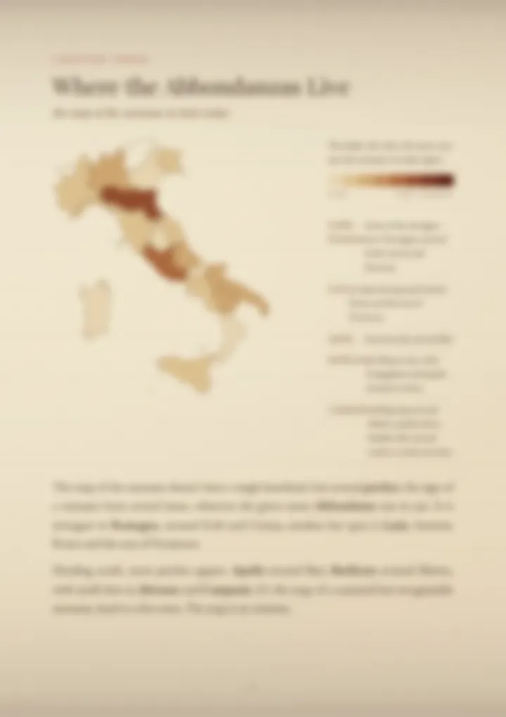 A blurred page from the PDF on the Abbondanza surname