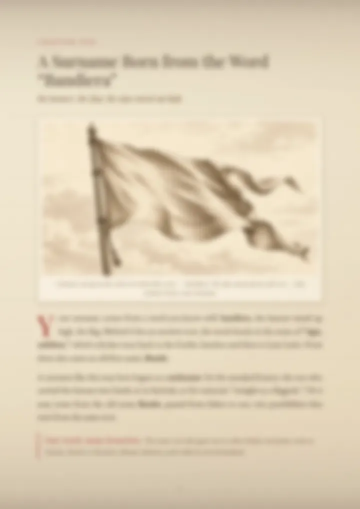 A blurred page from the PDF on the Bandiera surname