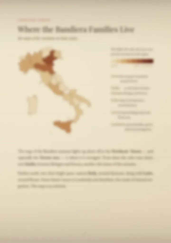 A blurred page from the PDF on the Bandiera surname