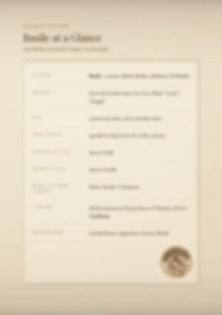 A blurred page from the PDF on the Basile surname