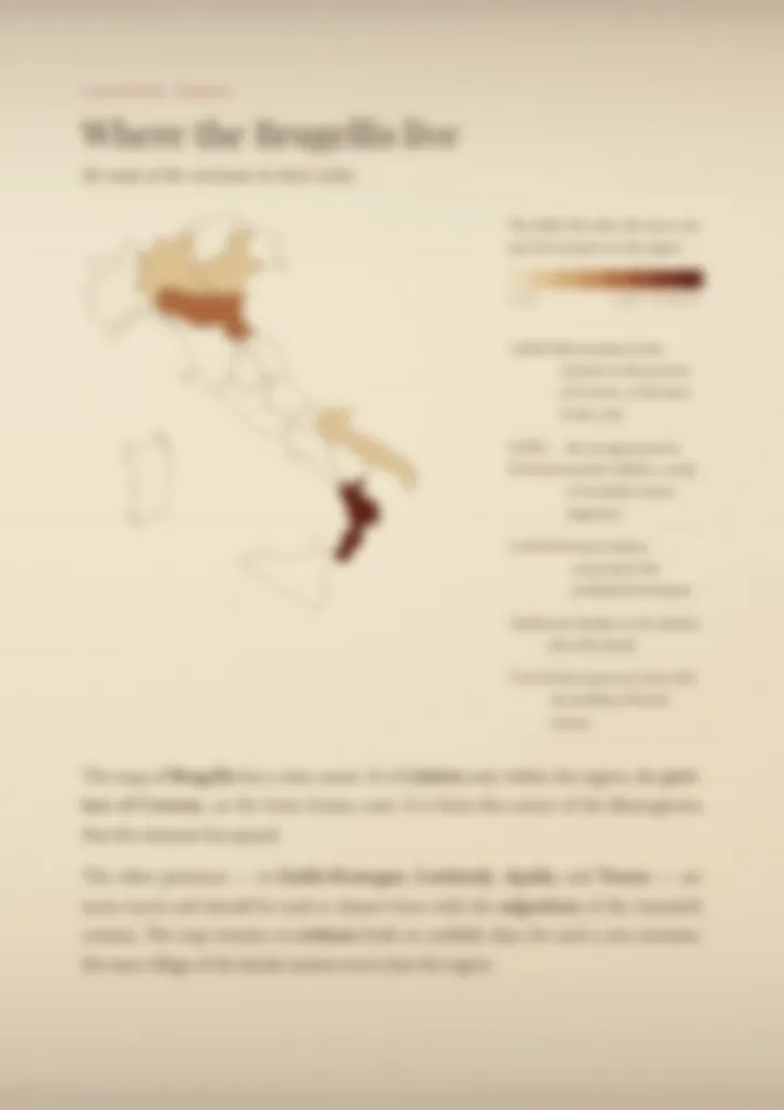 A blurred page from the PDF on the Brugellis surname