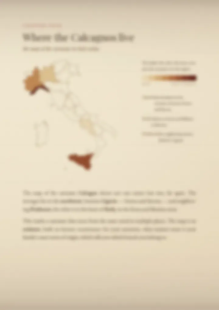 A blurred page from the PDF on the Calcagno surname