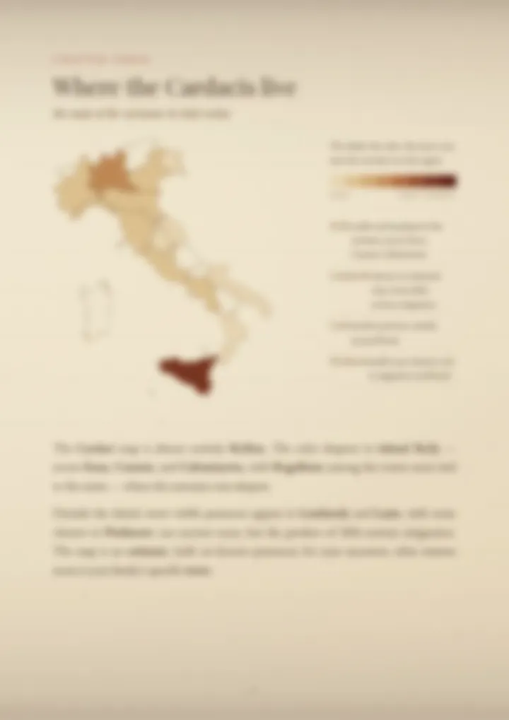 A blurred page from the PDF on the Cardaci surname