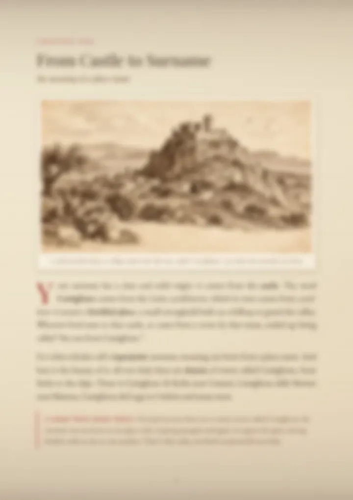 A blurred page from the PDF on the Castiglione surname