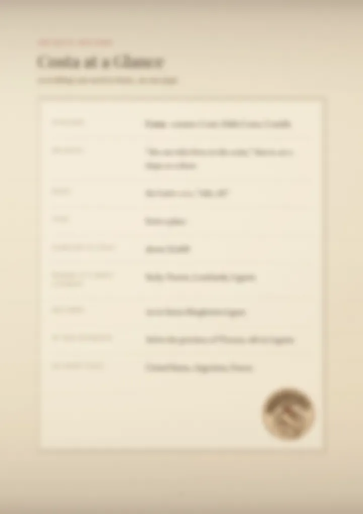 A blurred page from the PDF on the Costa surname