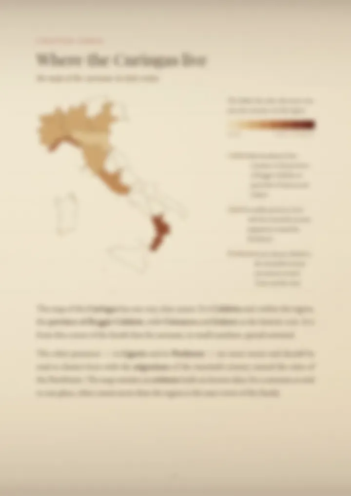 A blurred page from the PDF on the Curinga surname