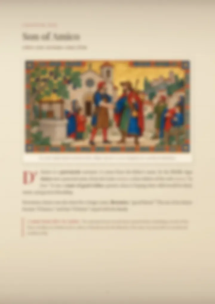A blurred page from the PDF on the D’Amico surname