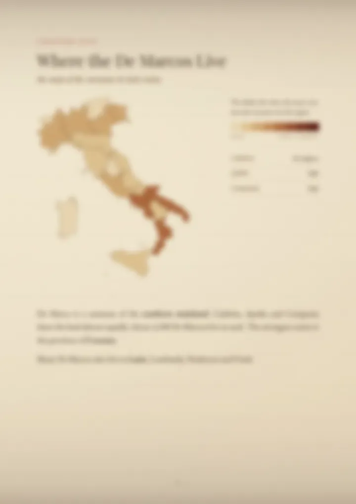 A blurred page from the PDF on the De Marco surname