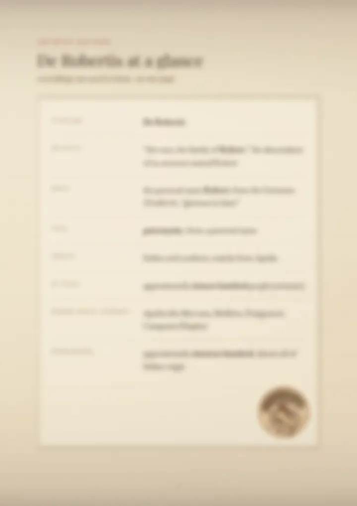 A blurred page from the PDF on the De Robertis surname