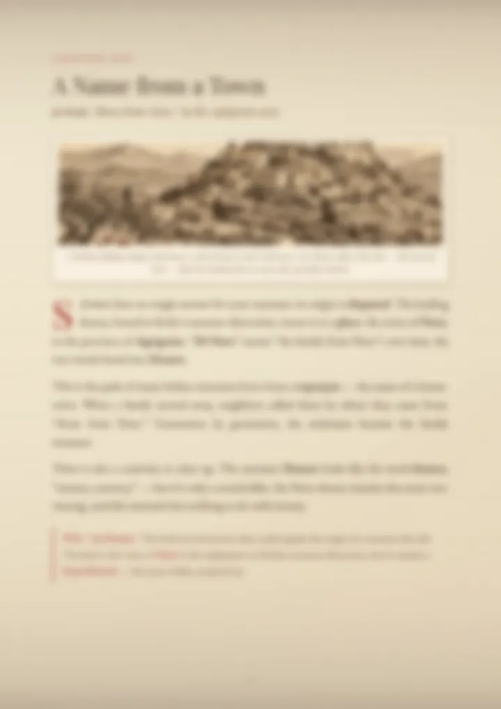 A blurred page from the PDF on the Denaro surname