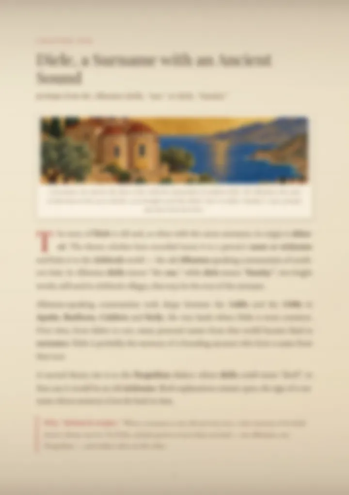 A blurred page from the PDF on the Diele surname