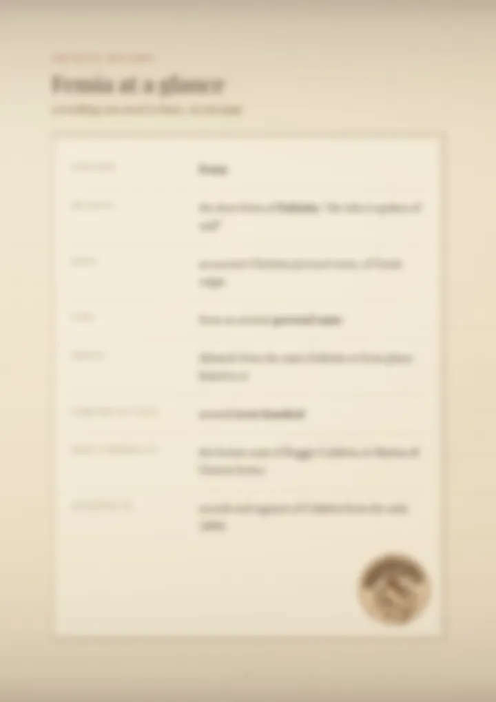 A blurred page from the PDF on the Femia surname