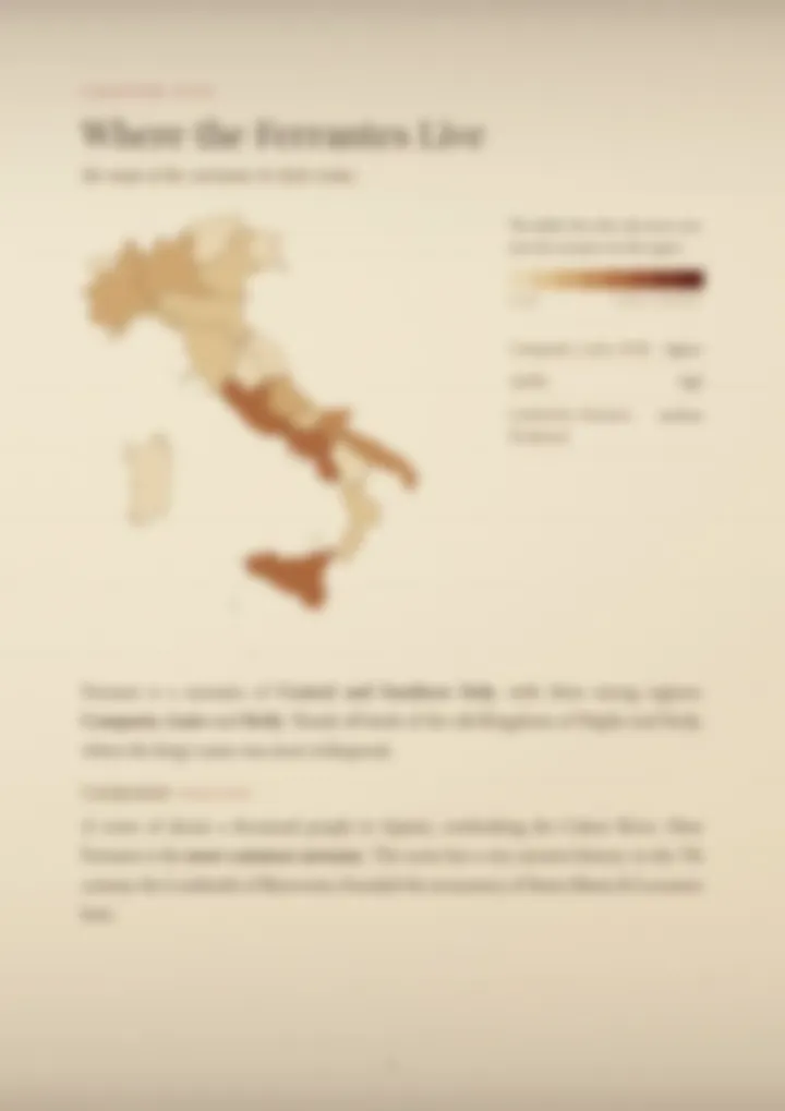 A blurred page from the PDF on the Ferrante surname
