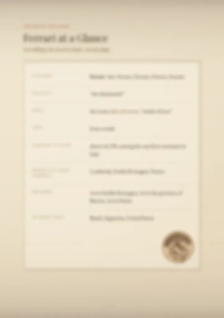 A blurred page from the PDF on the Ferrari surname